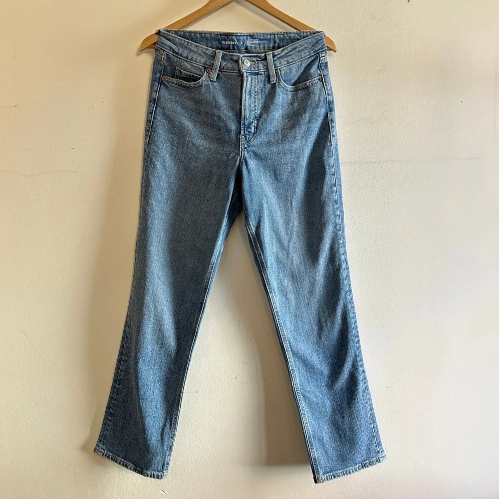 Old Navy Straight Leg Jeans 6 Extra High Rise Medium Wash